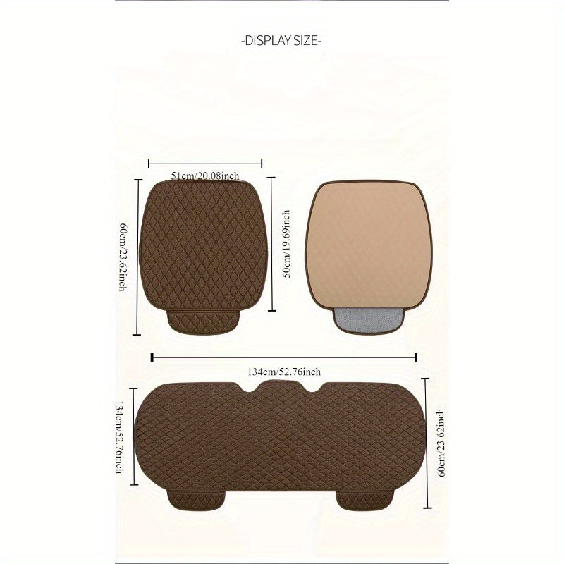 Set of 3 Linen Car Seat Cushions Breathable Comfortable All Seasons Small Rhombus Pattern