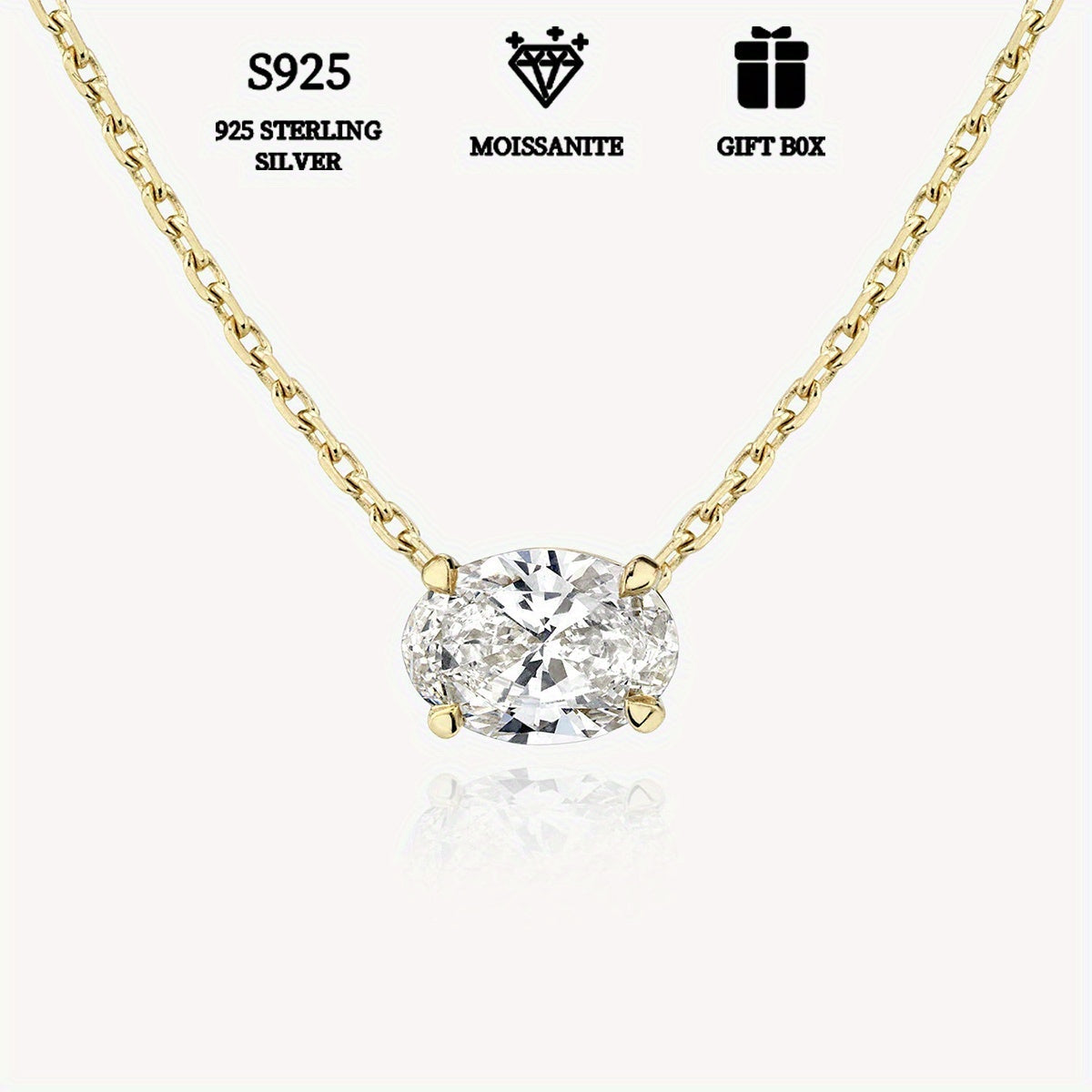 Sterling Silver Moissanite Oval Necklace 1ct 2ct 3ct Engagement Wedding Gift