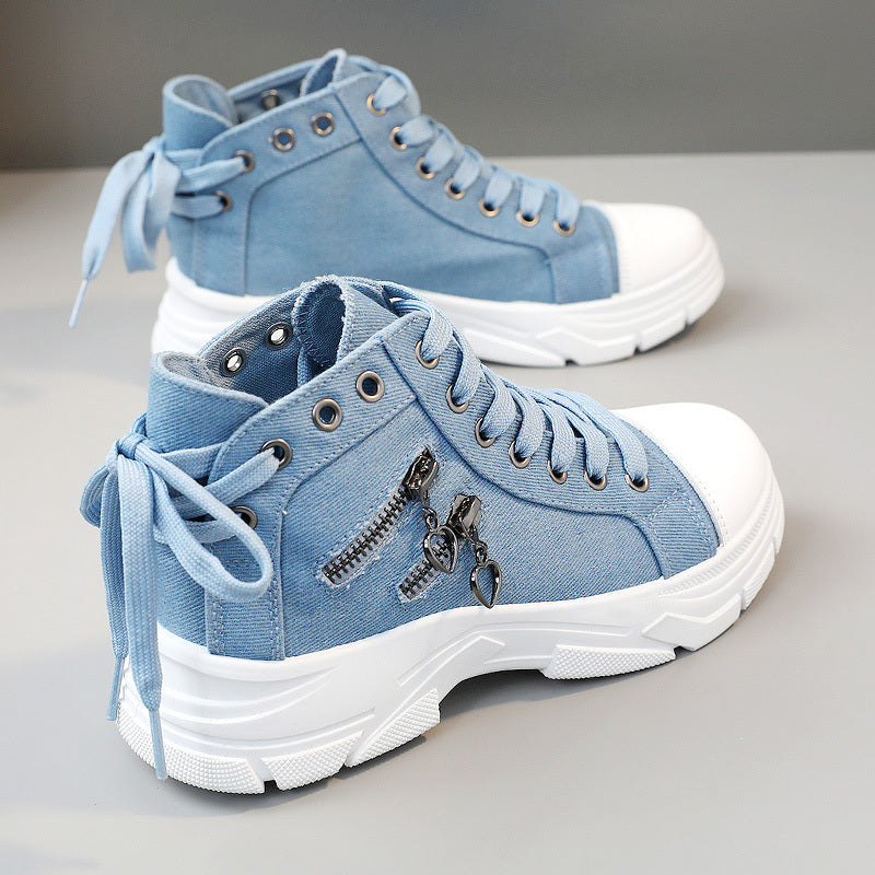 Women's Canvas Platform Sneakers with Zip Detail High Top Casual All-Match Plus Sizes