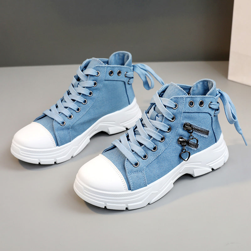 Women's Canvas Platform Sneakers with Zip Detail High Top Casual All-Match Plus Sizes