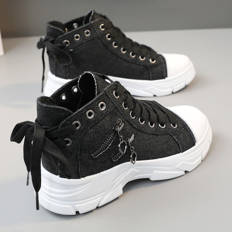 Women's Canvas Platform Sneakers with Zip Detail High Top Casual All-Match Plus Sizes