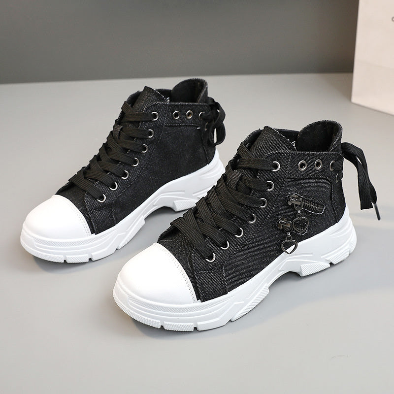 Women's Canvas Platform Sneakers with Zip Detail High Top Casual All-Match Plus Sizes