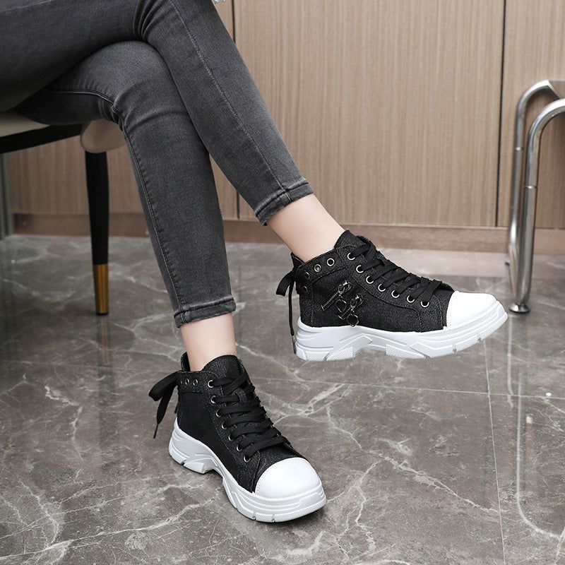 Women's Canvas Platform Sneakers with Zip Detail High Top Casual All-Match Plus Sizes
