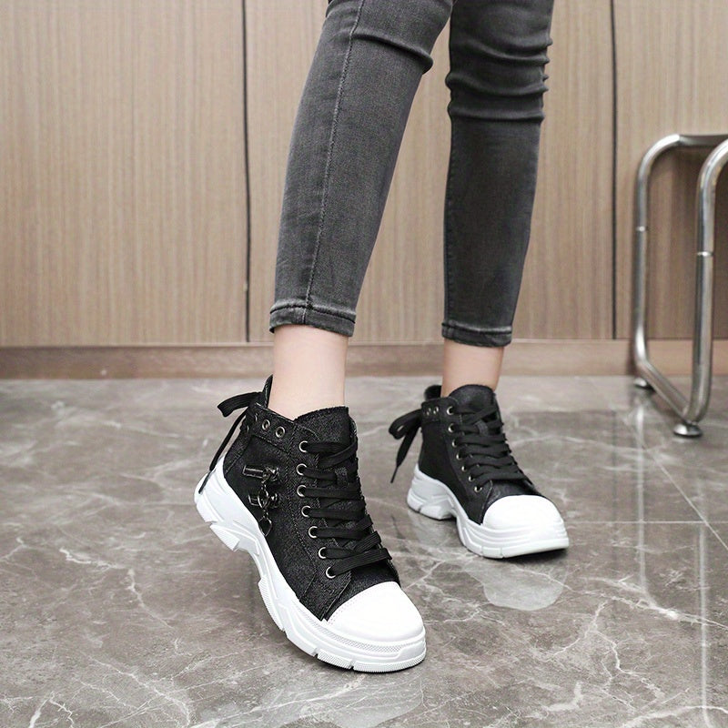 Women's Canvas Platform Sneakers with Zip Detail High Top Casual All-Match Plus Sizes