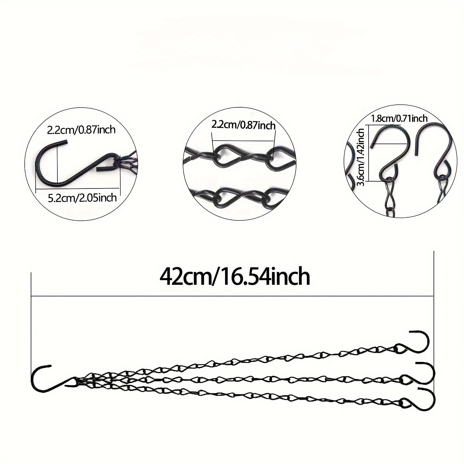 Set of 3 Black Iron Adjustable Replacement Chains for Hanging Glasses Planters Bird Feeders Lanterns Outdoor Decor
