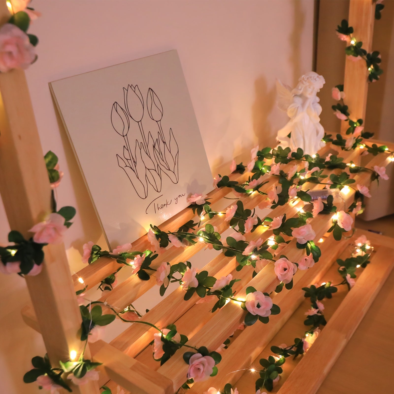 Pink Rose Vine with LED Lights Decorative for Weddings Birthdays and Valentine's