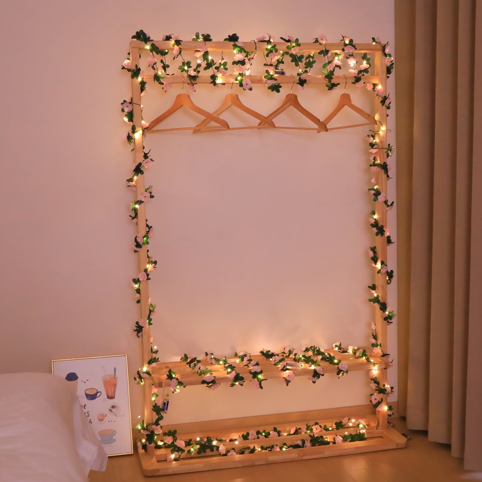 Pink Rose Vine with LED Lights Decorative for Weddings Birthdays and Valentine's
