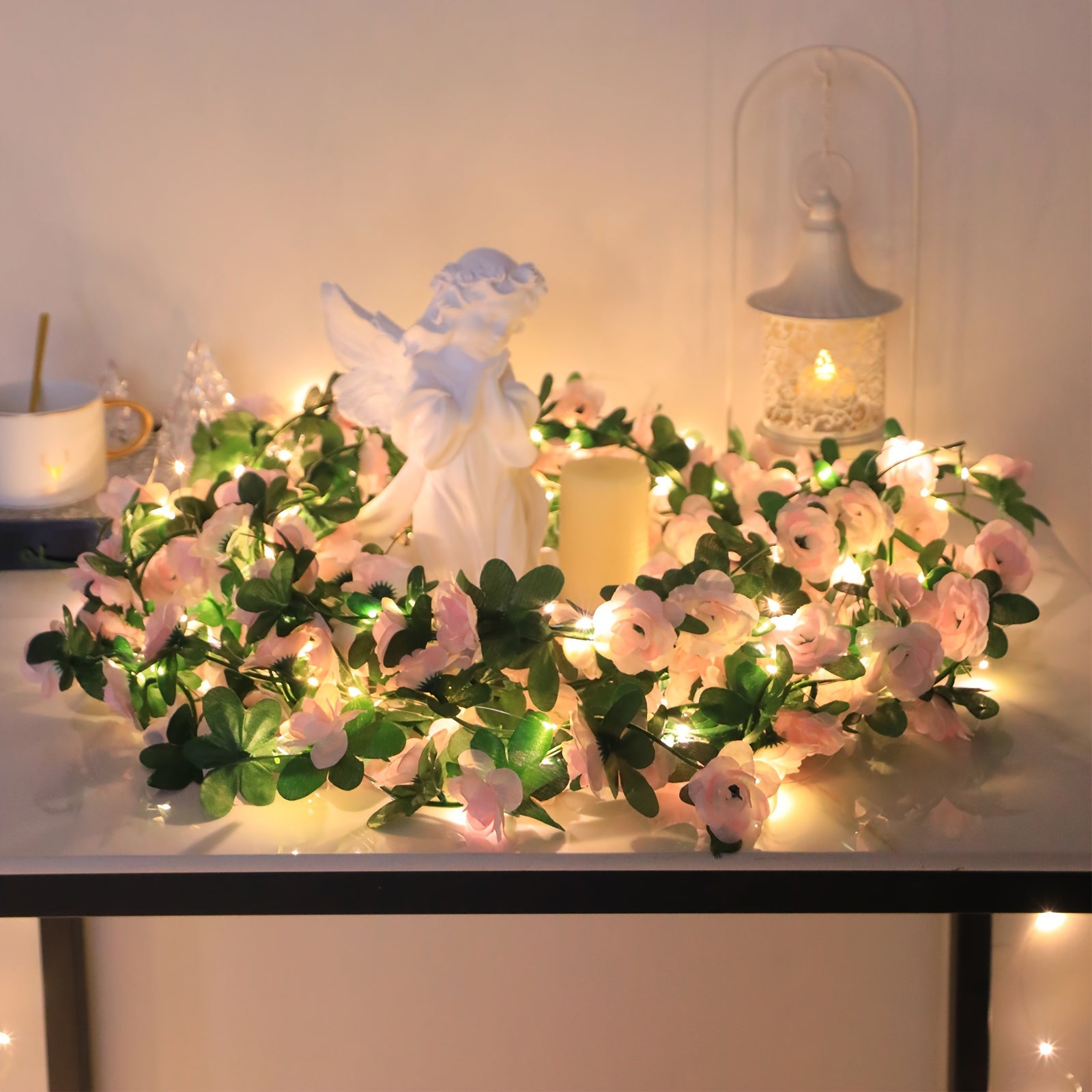 Pink Rose Vine with LED Lights Decorative for Weddings Birthdays and Valentine's