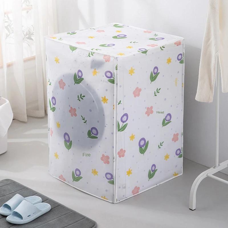 Waterproof PEVA Washing Machine Cover with Floral Design for Front Load Dust Protection