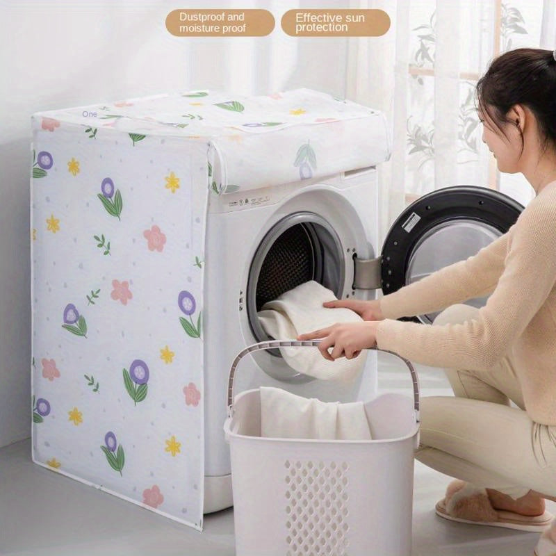 Waterproof PEVA Washing Machine Cover with Floral Design for Front Load Dust Protection