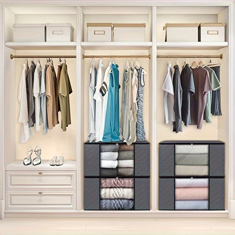 Large Capacity Fabric Storage Bins Pack of 3 for Bedding Clothes Wardrobe Organization Gray Woven