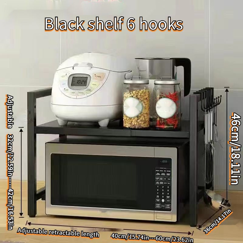 Durable Carbon Steel Kitchen Storage Rack with Adjustable Shelves for Countertop and Cabinet Organization