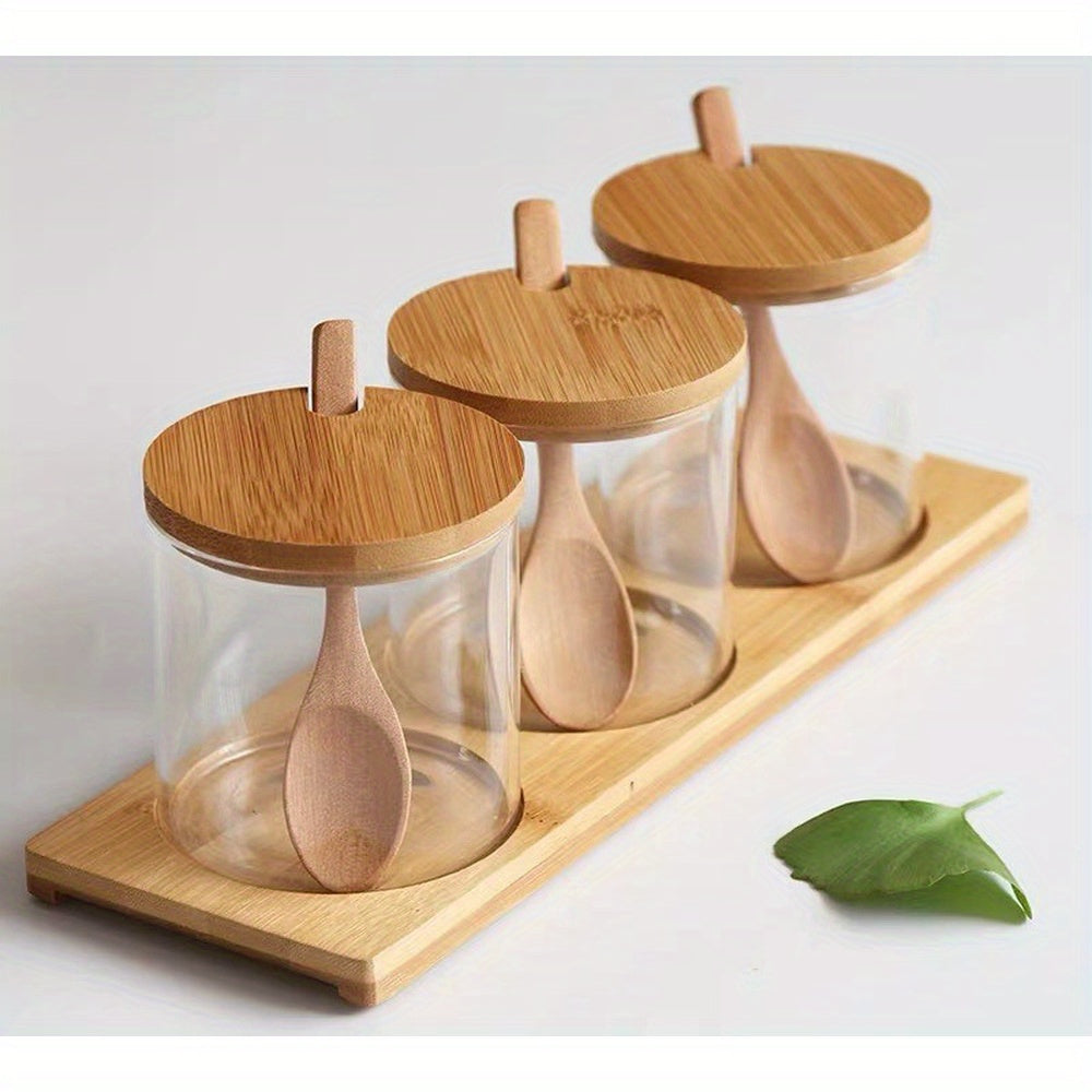 Set of 3 Kitchen Spice Jars with Lids Salt Pepper Monosodium Glutamate Storage Box