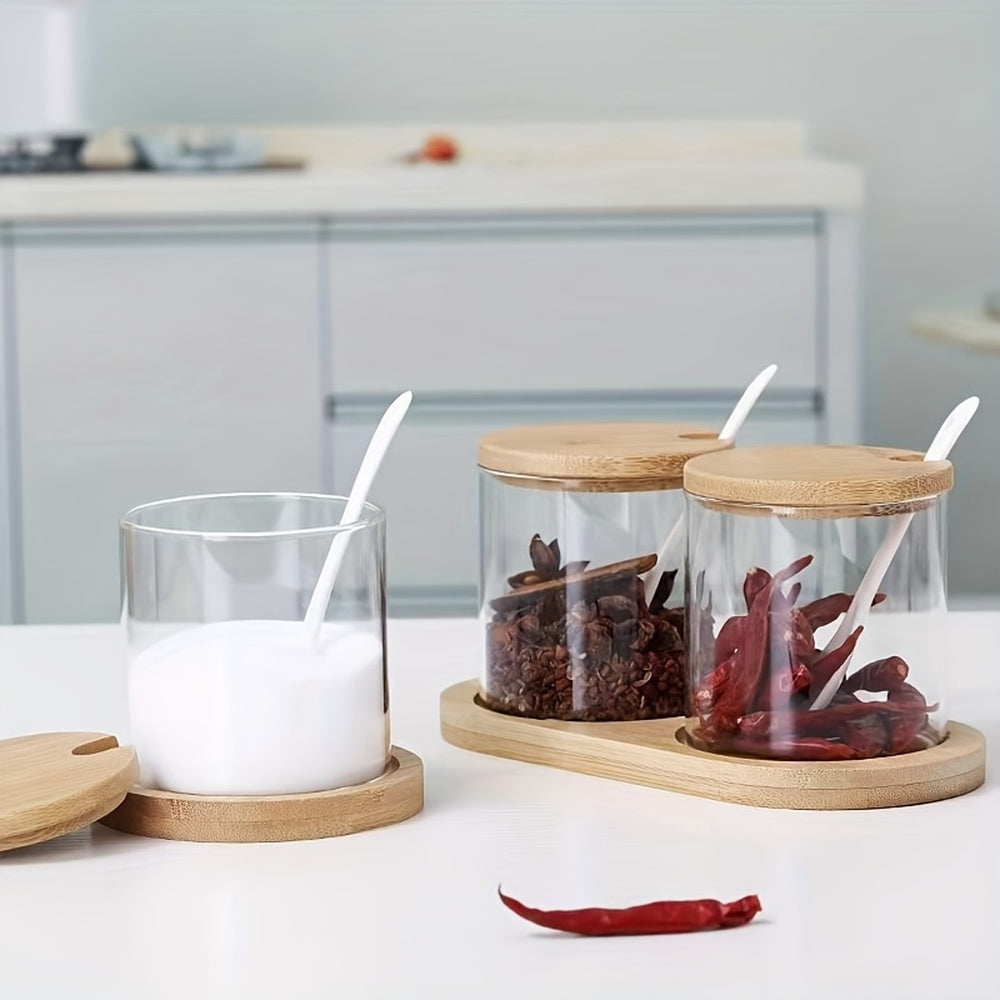 Set of 3 Kitchen Spice Jars with Lids Salt Pepper Monosodium Glutamate Storage Box