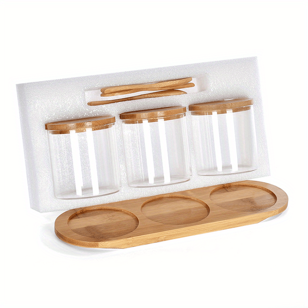 Set of 3 Kitchen Spice Jars with Lids Salt Pepper Monosodium Glutamate Storage Box