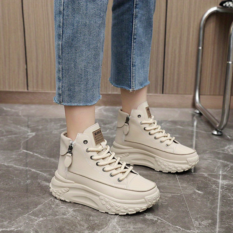 Women's Platform Skate Shoes High Top Sneakers Lace Up Zipper Plus Size