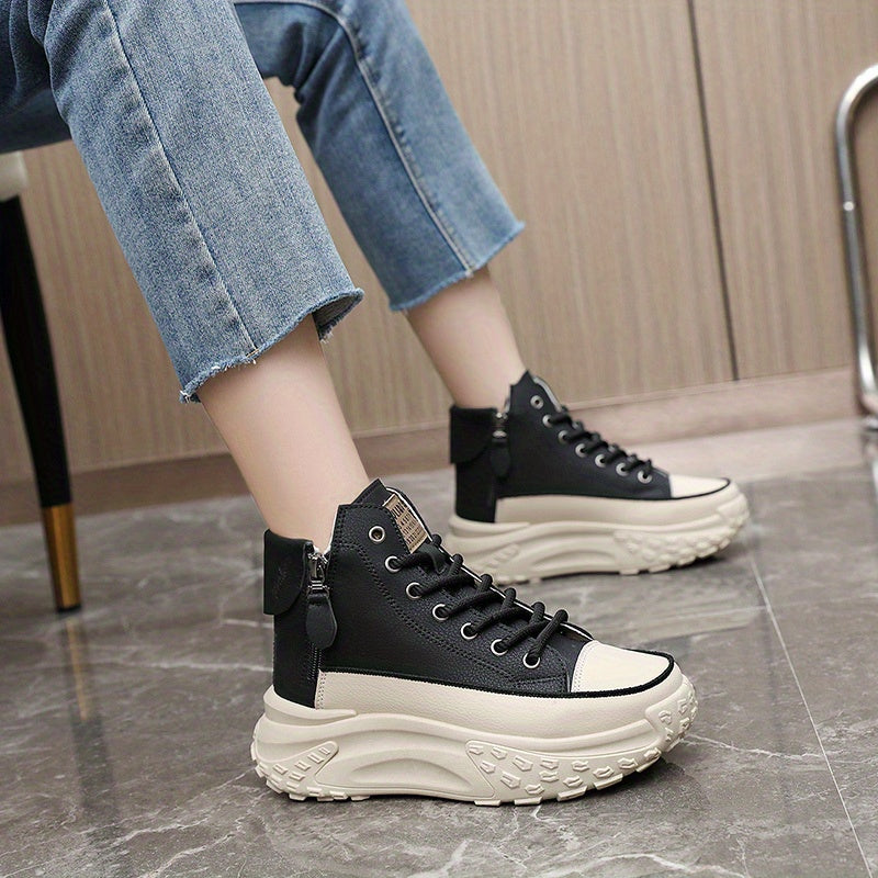 Women's Platform Skate Shoes High Top Sneakers Lace Up Zipper Plus Size