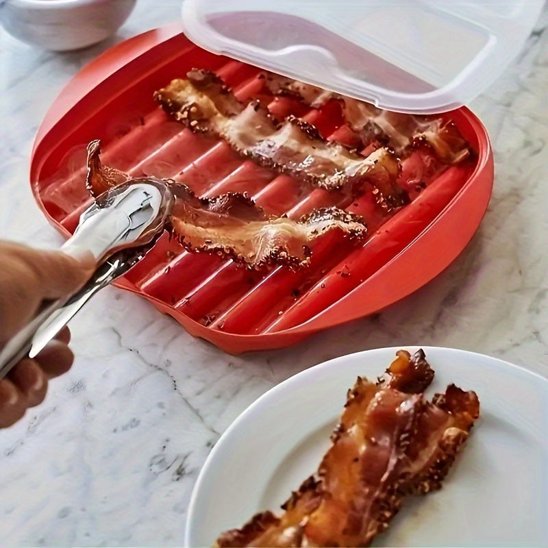 Silicone Microwave Bacon Cooker with Lid 27.4cm No Power Needed Kitchen Tool