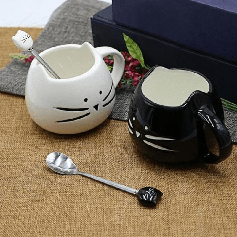 Stainless Steel Cartoon Cat Spoon for Ice Cream Tea Soup Durable Easy to Clean