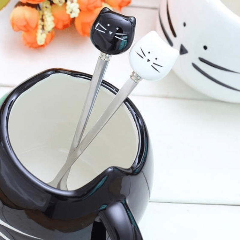 Stainless Steel Cartoon Cat Spoon for Ice Cream Tea Soup Durable Easy to Clean