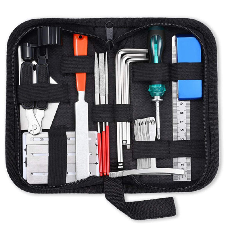 Guitar Maintenance Kit with Essential Tools for Repairs and Cleaning Black Metal Plastic