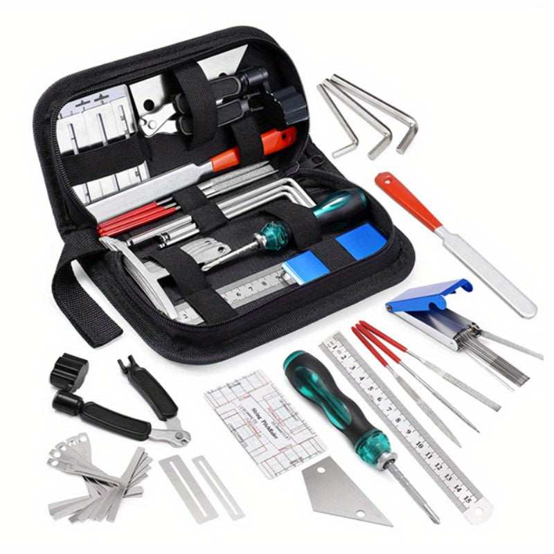 Guitar Maintenance Kit with Essential Tools for Repairs and Cleaning Black Metal Plastic