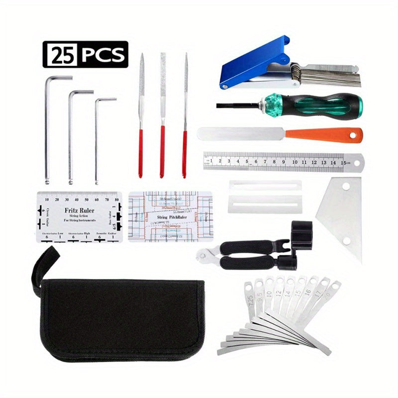 Guitar Maintenance Kit with Essential Tools for Repairs and Cleaning Black Metal Plastic