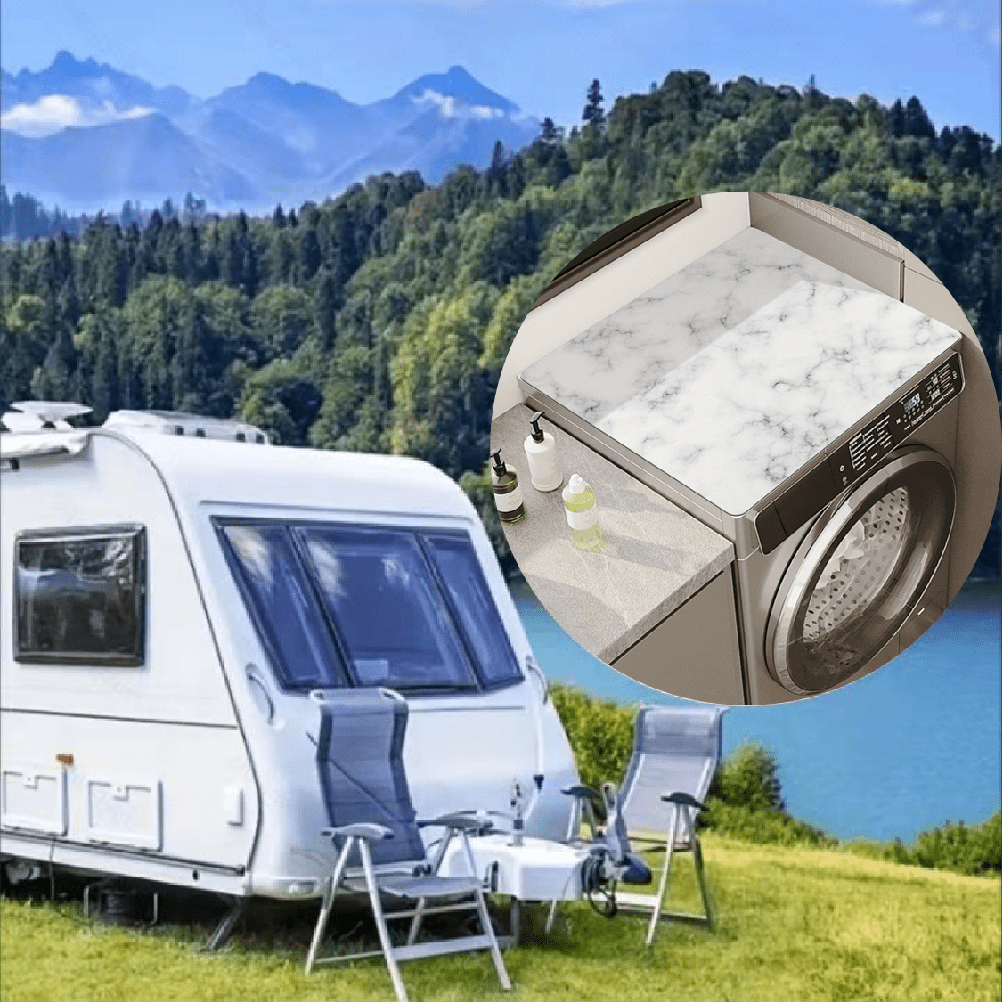 White Marble Printed Washing Machine Dryer Dust Cover Water Absorbent Sun Protective