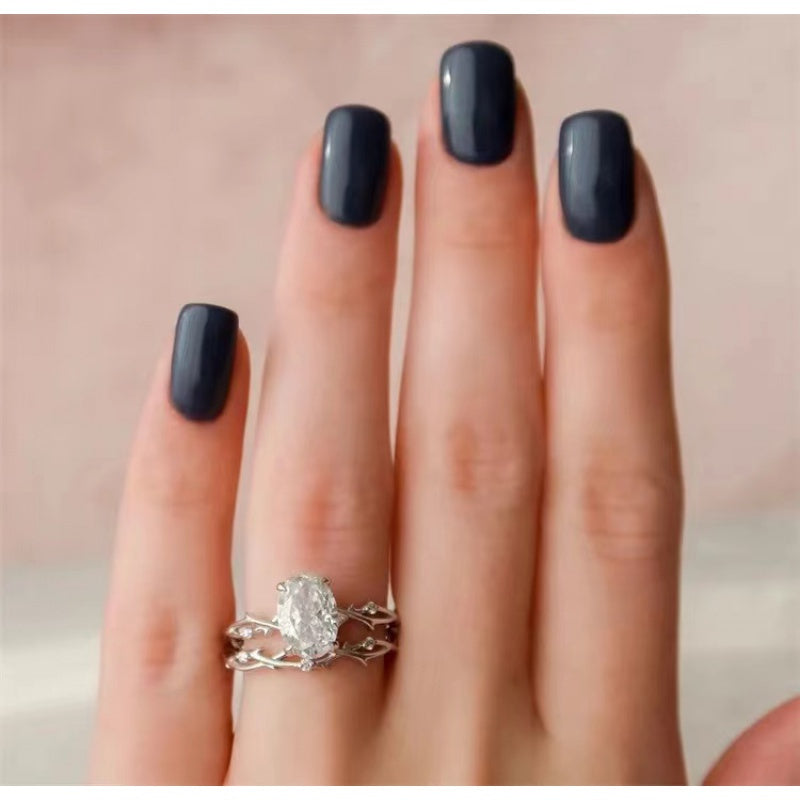 Moissanite Engagement Ring Set 2ct in Sterling Silver Boho Twig Design for Weddings and Daily Wear