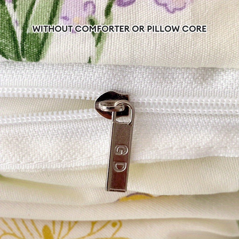 Lavender Floral Princess Style Duvet Cover Set with Flat Sheet and Pillowcases