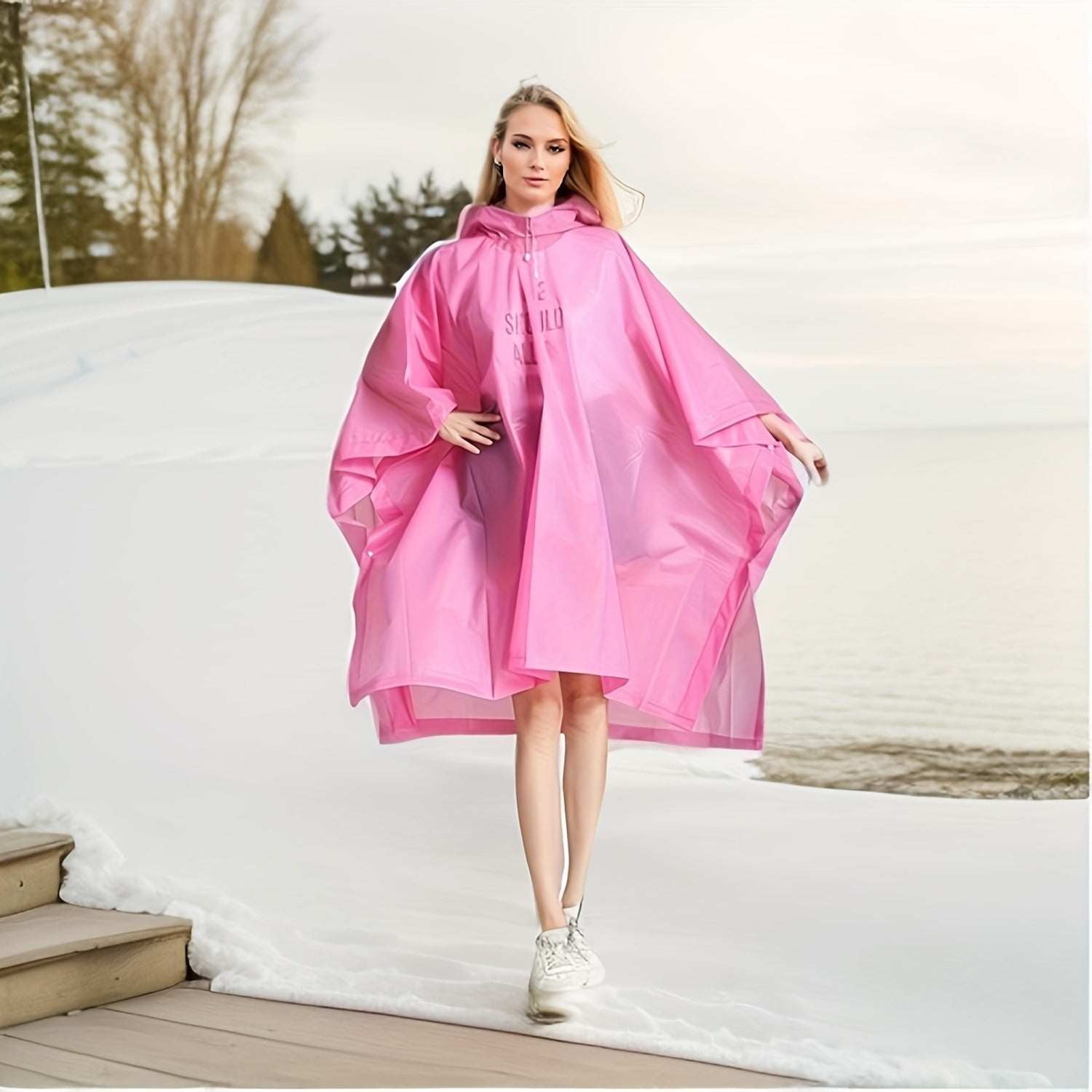 Adult Reusable EVA Raincoat Hooded Waterproof Poncho for Outdoors