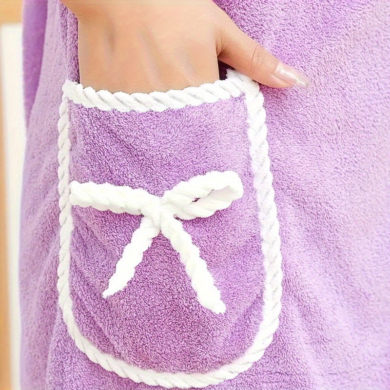 Bata de ducha para mujer con bolsillos, absorbente, morada, bata para casa y salón