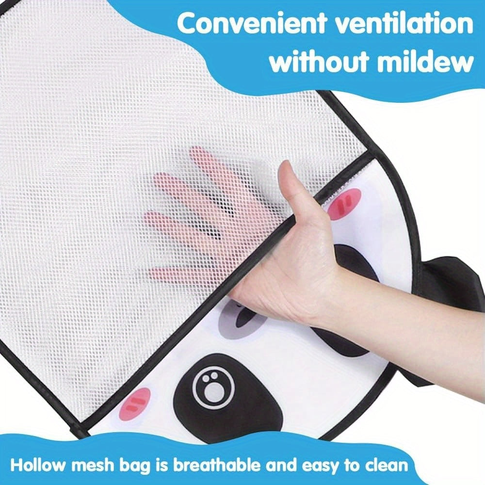 Cute Panda Bath Toy Organizer Mesh Bag with Hooks Water-Resistant and Durable