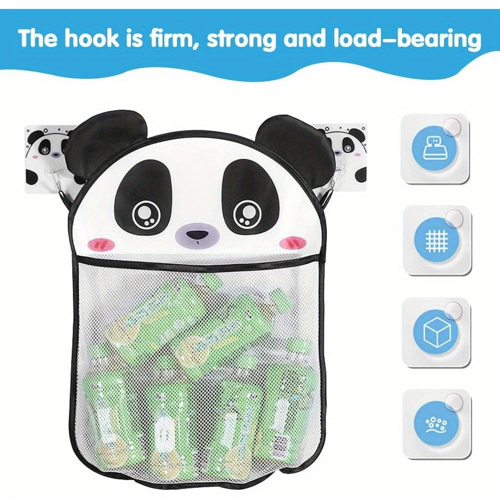 Cute Panda Bath Toy Organizer Mesh Bag with Hooks Water-Resistant and Durable