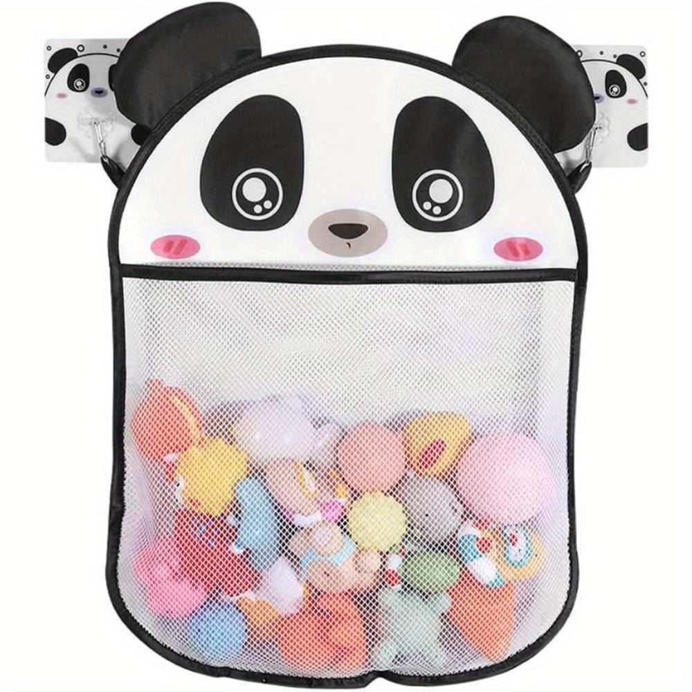 Cute Panda Bath Toy Organizer Mesh Bag with Hooks Water-Resistant and Durable
