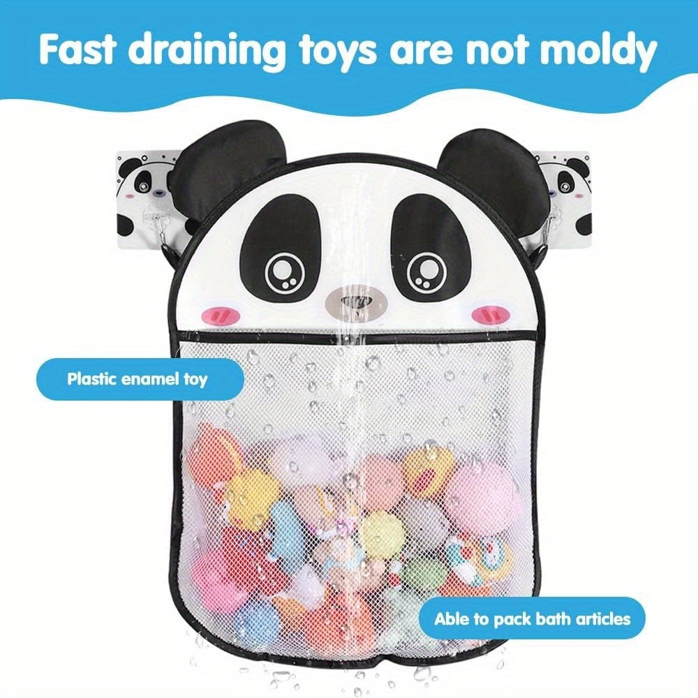 Cute Panda Bath Toy Organizer Mesh Bag with Hooks Water-Resistant and Durable