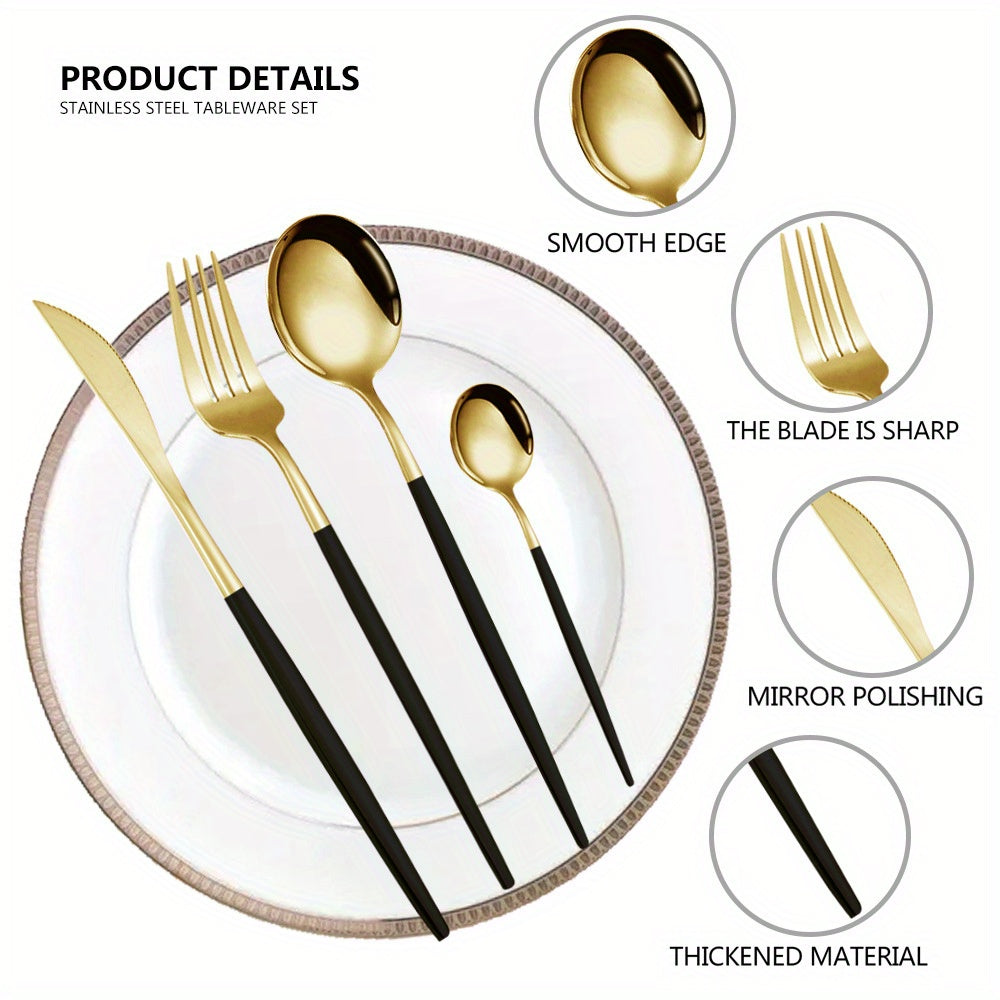 Stainless Steel Flatware Set with Steak Knives Forks Spoons Dishwasher Safe