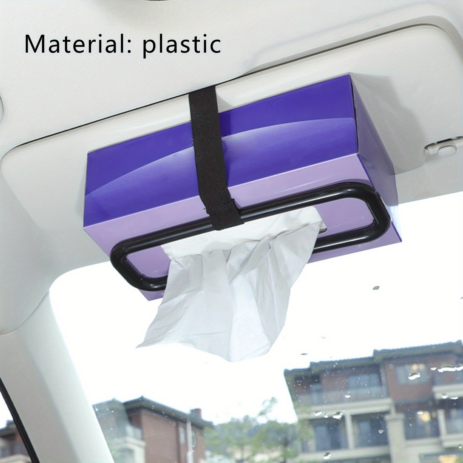 Car Sunshade Organizer Tissue Holder with Clip-On Elastic Band Black Plastic