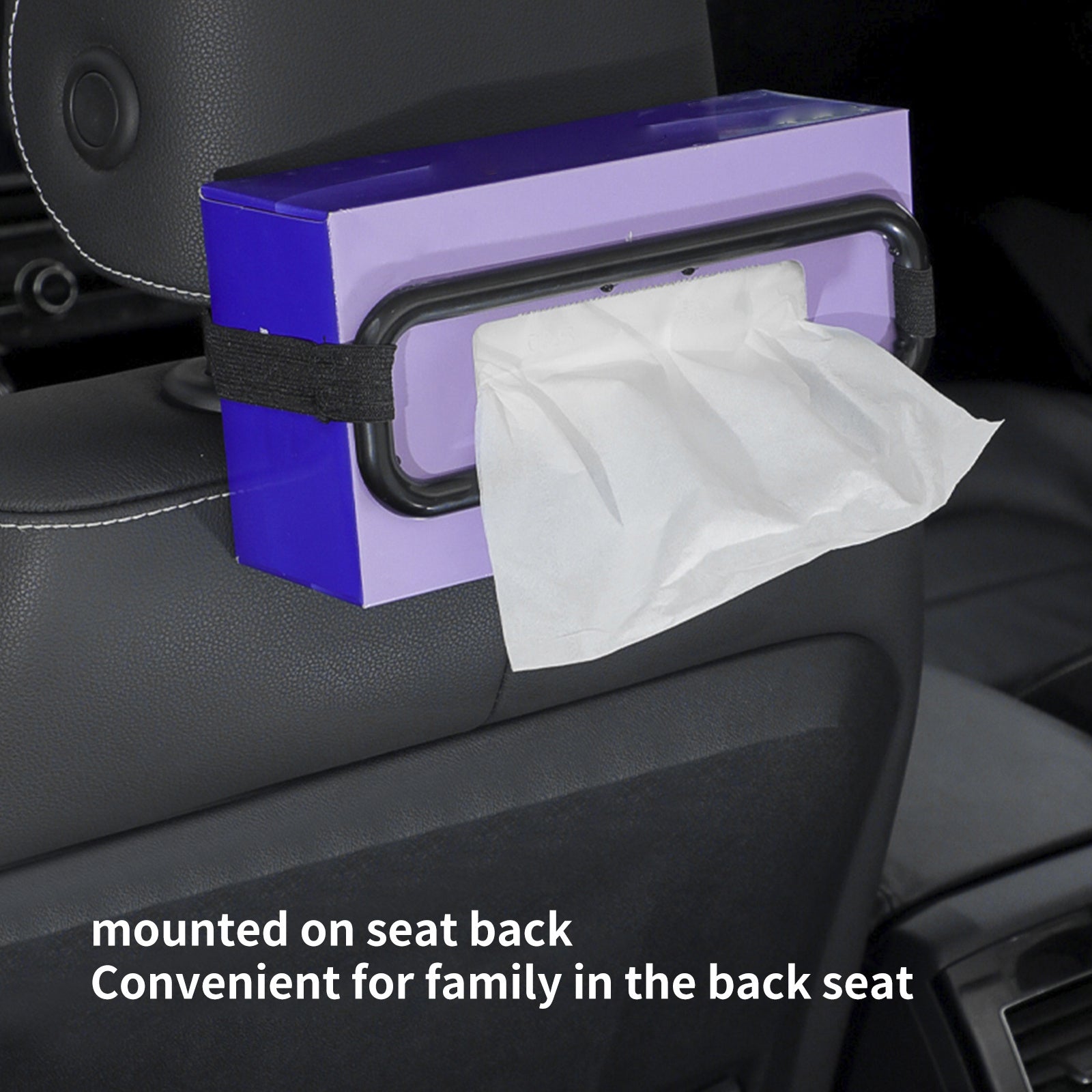 Car Sunshade Organizer Tissue Holder with Clip-On Elastic Band Black Plastic