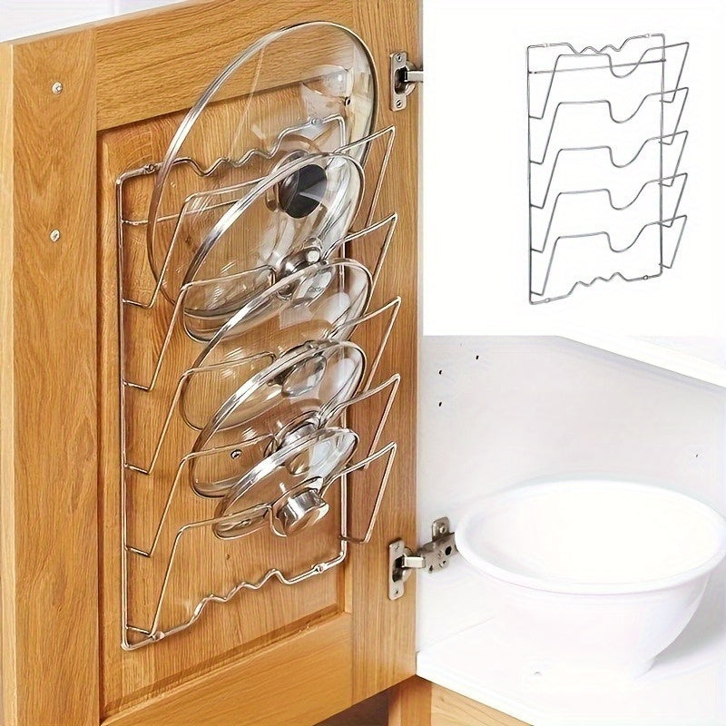 Stainless Steel Wall-Mounted Pot Lid Holder Kitchen Organizer with Anti-Slip Groove