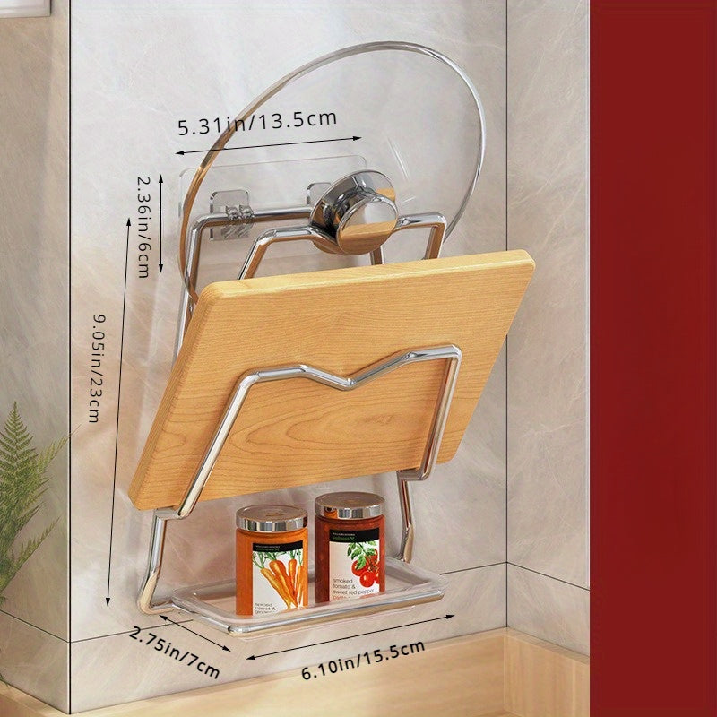 Noxodir po'latdan yasalgan qozon qopqog'i ushlagichi - Oshxona shkaflari uchun devorga o'rnatiladigan tashkilotchi - Silliq yuzali ko'p funksiyali oshxona saqlash yechimi - Oshxona aksessuarlarini va tashkilotni tartibga solish uchun ideal