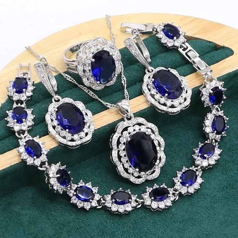 Women’s Silver Jewelry Set with Artificial Sapphire Stones for Weddings and Parties