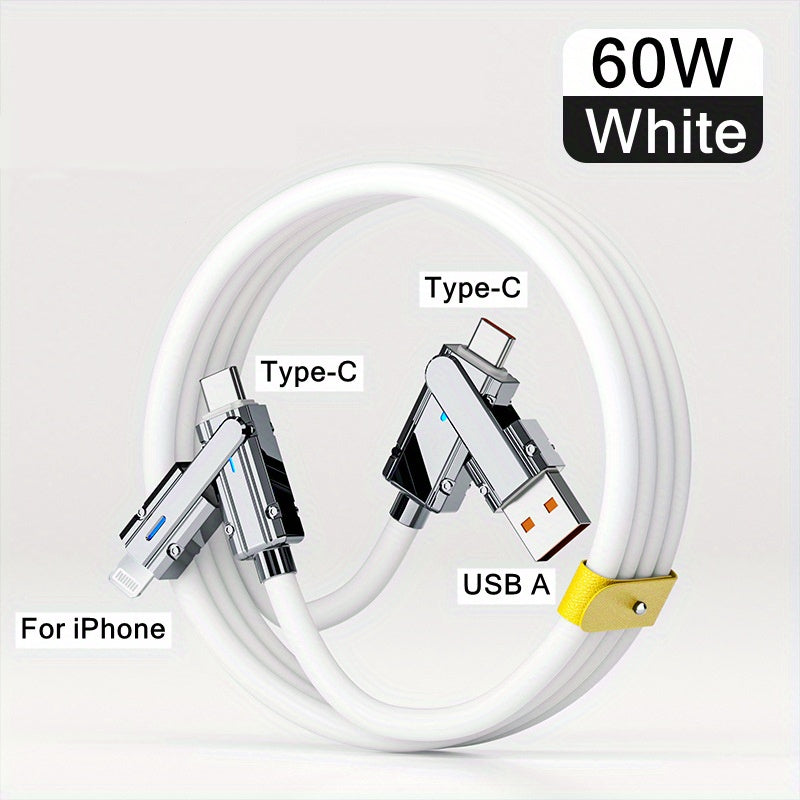 60W 4-in-1 USB Fast Charging Cable for iPhone Samsung Xiaomi Huawei Tablets