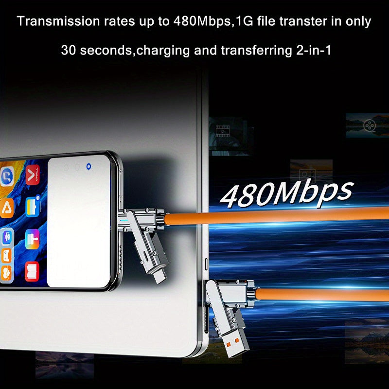 60W 4-in-1 USB Fast Charging Cable for iPhone Samsung Xiaomi Huawei Tablets