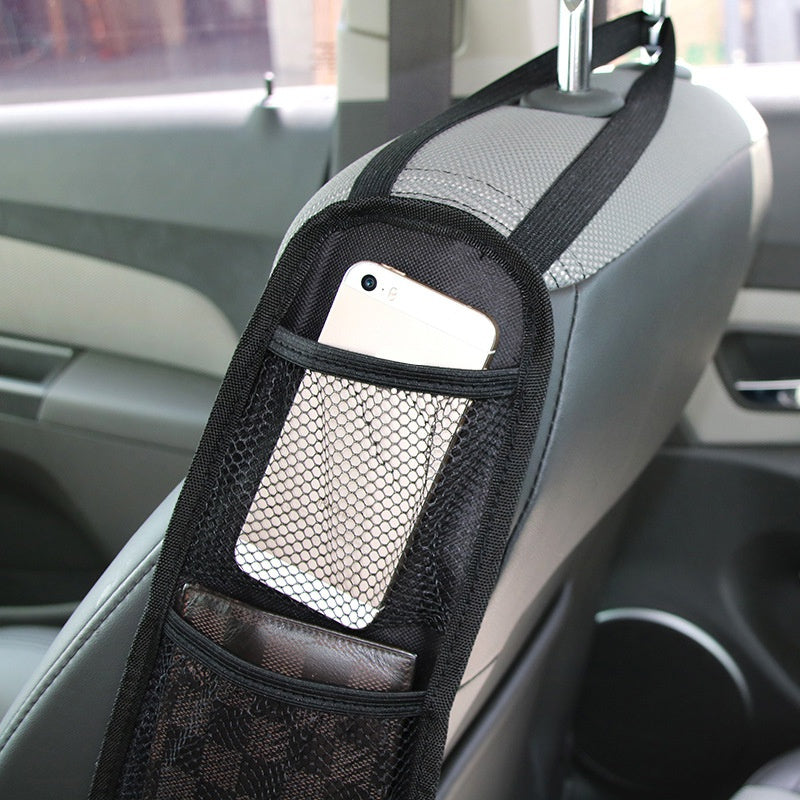 Black Nylon Car Seat Organizer with Mesh Pockets for Vehicle Storage