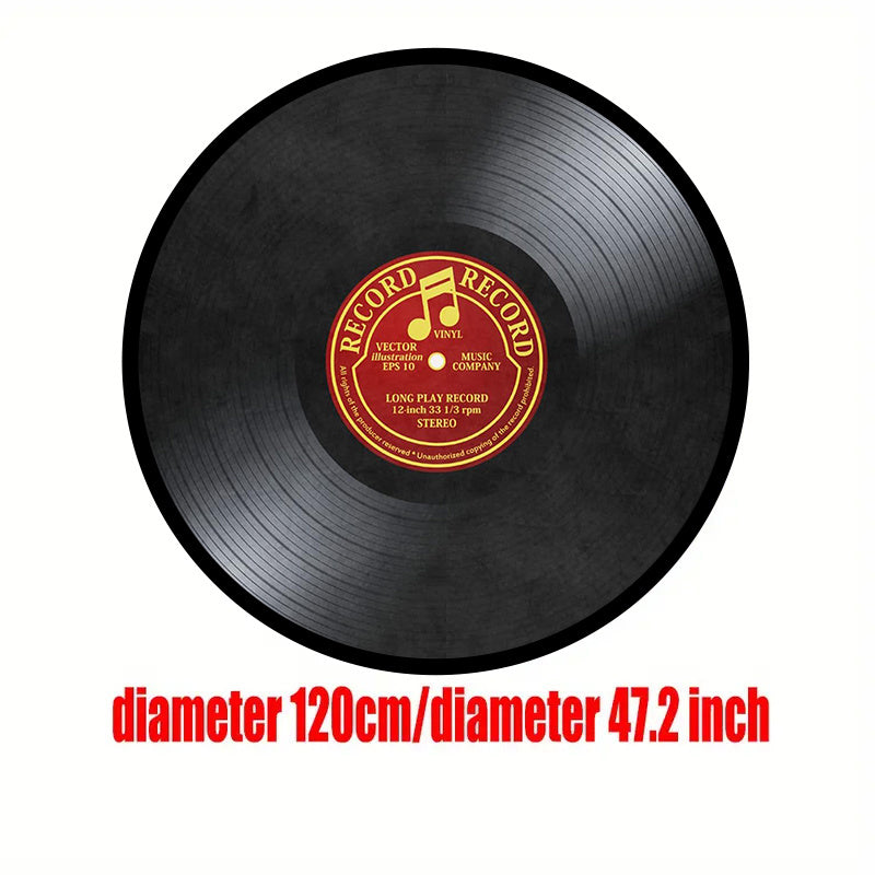 Vinyl Record-Inspired Round Area Rug Plush Sponge Material 1.2cm Thick for Living Room Bedroom