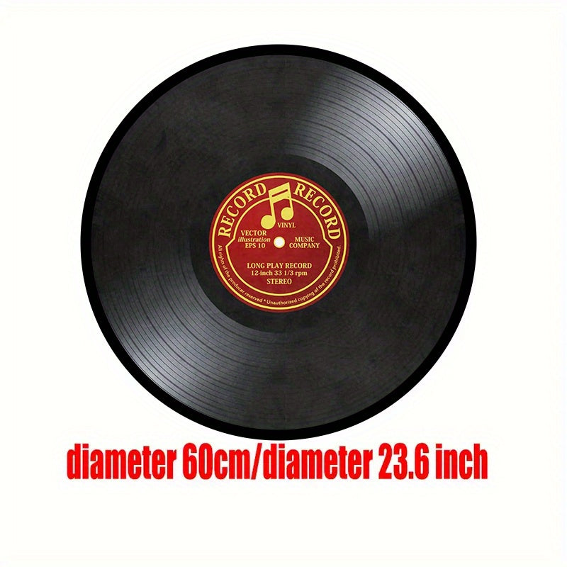 Vinyl Record-Inspired Round Area Rug Plush Sponge Material 1.2cm Thick for Living Room Bedroom