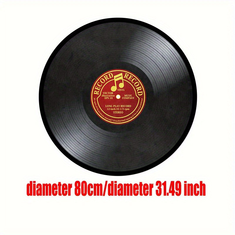 Vinyl Record-Inspired Round Area Rug Plush Sponge Material 1.2cm Thick for Living Room Bedroom
