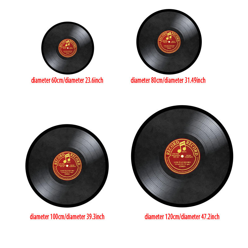 Vinyl Record-Inspired Round Area Rug Plush Sponge Material 1.2cm Thick for Living Room Bedroom