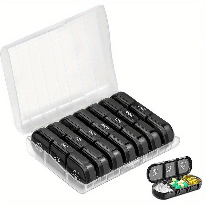 Weekly Pill Organizer 21-Compartment Plastic Medicine Case for Daily Use